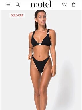 Motel Rocks X UO Hyuna Black Ribbed Buckle Triange Bikini and Bottoms Medium New